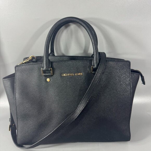 MICHAEL MICHAEL KORS BLACK SAFFIANO SATCHEL/SHOULDER BAG - Picture 1 of 13